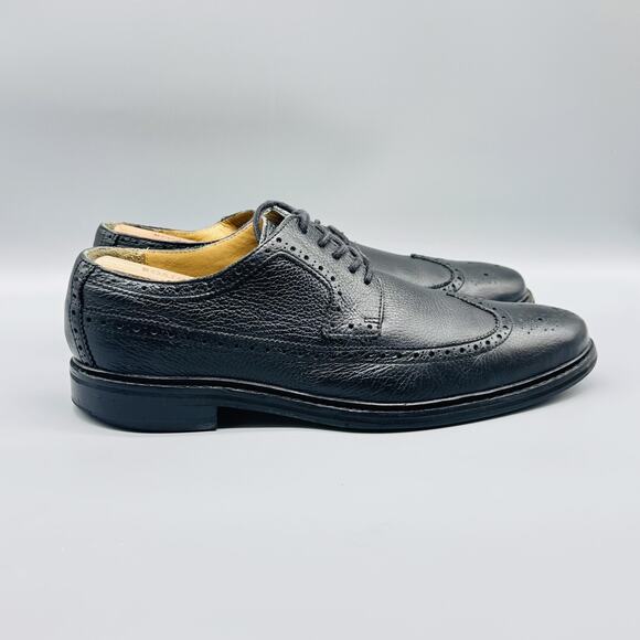 Cole Haan Shoes Mens 11.5 Black Leather Williams Longwing Brogue Wingtip Derby - Picture 1 of 12